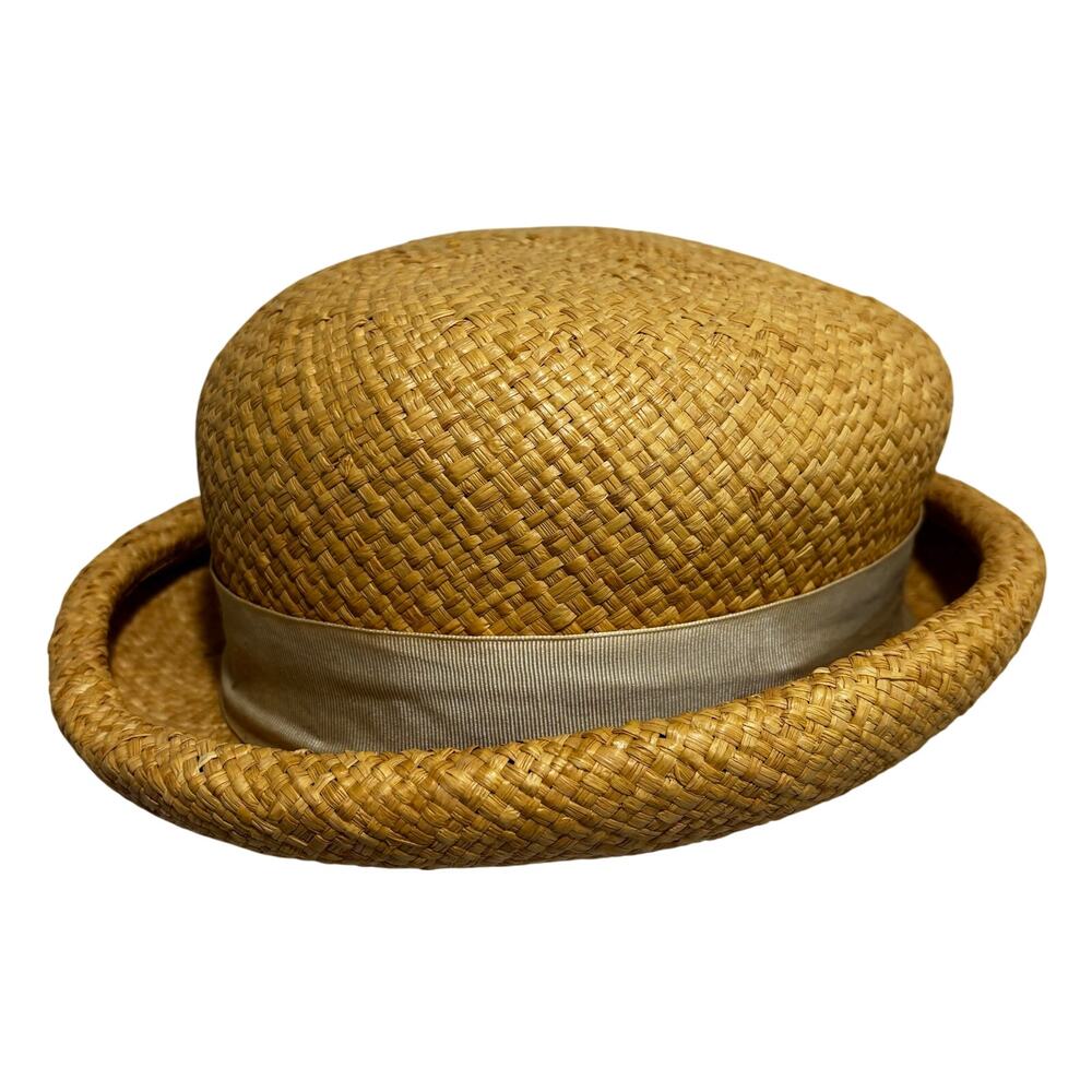 Vintage 1920's rolled brim ladies straw hat grosgrain ribbon hatband w/ FLAWS - Picture 7 of 9